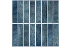 Commomy 10 Pcs 3D Blue Peel and Stick Wall Tile - 11.8"x11.8" Matte Ultra-Light Thin ‎PVC Stick on Tiles 3D Wall Panels Peel and Stick for Kitchen,Renters,Interior Wall Decor