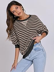 ANRABESS Women Striped Oversized Sweatshirt Long