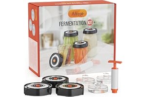 Alitte Fermentation Kit - 3 Fermenting Lids For Wide Mouth Mason Jars, 3 Glass Fermenting Weights, Extractor Pump - Beginner-Friendly Fermentation Kit For Pickles, Kimchi, Sauerkraut, Pickling Kit