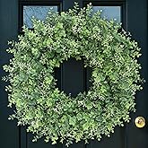 26'' Eucalyptus Wreath for Front Door - Large Artificial Eucalyptus Leaves with White Seeds Greenery Outdoor Wreath for Porch,Window,Farmhouse,Home,Hanging Decor- Spring, Summer, All Seasons (Green) ﻿