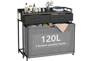 STIKELY Laundry Hamper Laundry Basket with 3 Section Pull-Out Rolling Bags, Laundry Sorter for Organization and Storage with 2 Pull-Out Drawers for Laundry Room, Bathroom, Bedroom Use (Black)