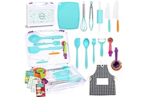 SUHCTUPTX Kids Cooking Sets Real, Kids Cooking & Baking Set with Storage Case Kid Safe Knives Cutting Board Apron Cookbook Toddler Cooking Utensils, Montessori Kitchen Tools, Birthday Gifts Toys for Girls Boys