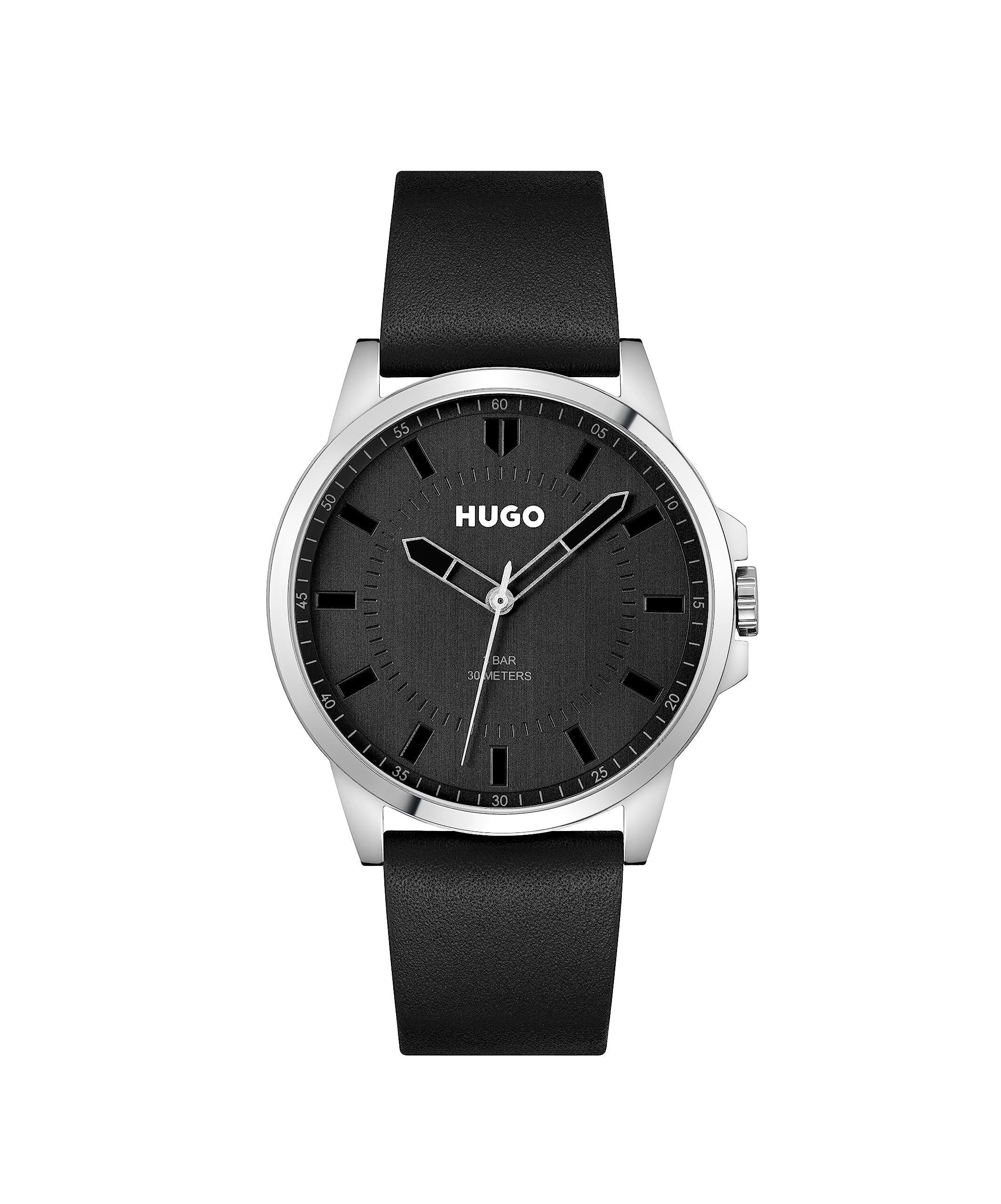 HUGO Analogue Quartz Watch for Men #First Collection with Black Leather Strap - 1530188