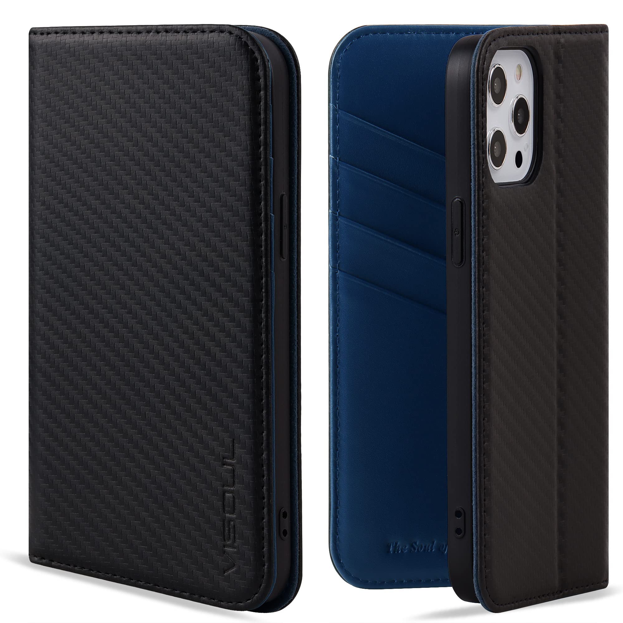 VISOUL Case for iPhone 12 Pro Max,Carbon Fiber Leather Magnetic Closure Book Stand Wallet Cover with Card Slots Shockproof For Flip Folio Compatible With iPhone 12 Pro Max Case 6.7" Blue