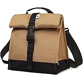 SUNNY BIRD Insulated Lunch Bag Rolltop Lunch Box Tote Bag for Women, Men, Adults and Teens (Brown)