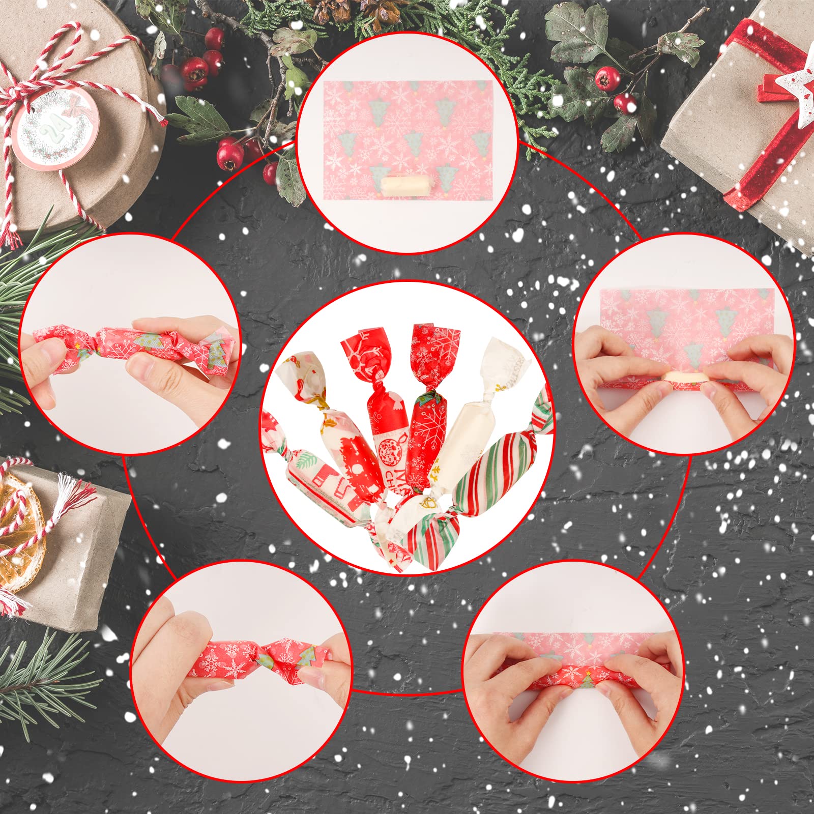 YBB 600 Pcs Christmas Candy Wrappers for Caramel, Greaseproof Candy Wax Twisting Papers Wrappers for Christmas Party Goodies Candy Chocolate Sweets