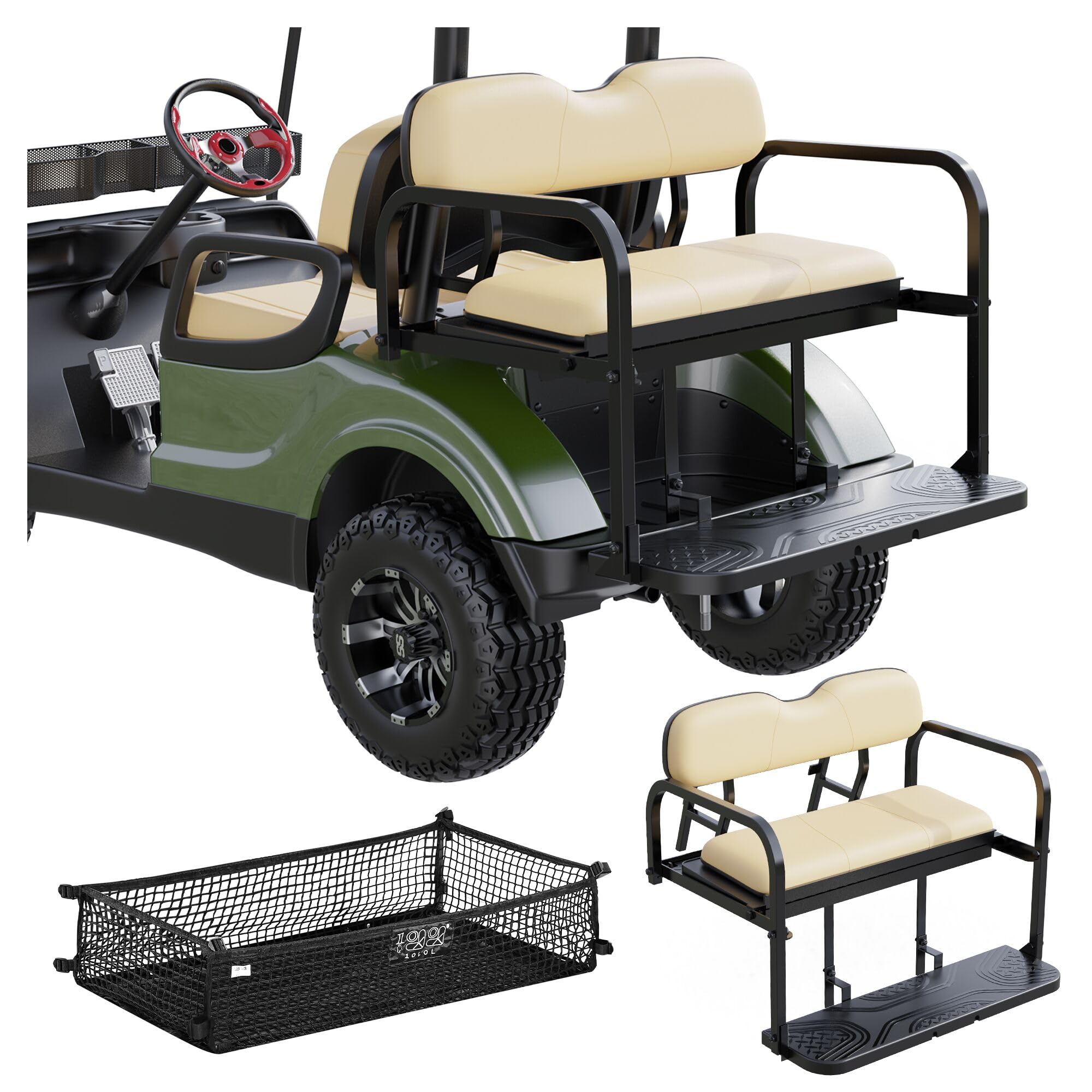 Photo 1 of 10L0L Golf Cart Rear Flip Folding Seat Kit for Yamaha Drive 2 (2017-Up) Flip Folding Down Rear Back Seat - Beige