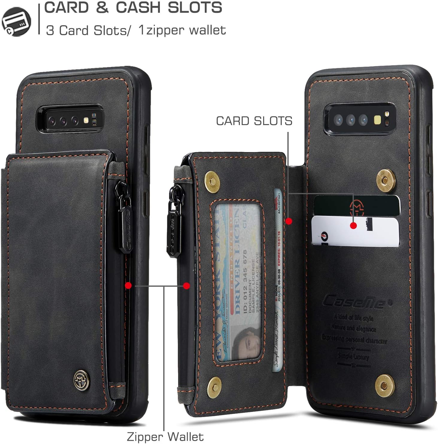 UFinetech 2-in-1 Samsung Galaxy S10e Case Wallet Leather TPU Flip Stand Magnetic Card Holder Waterproof Zipper RFID Blocking Designer Luxury Stylish 2020 Purse Holster Cover for Samsung Galaxy S10e - Image 3