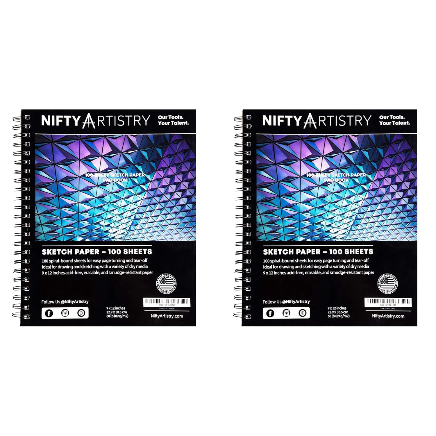 Sketch Pad Starter Bundle - 2-Pack of 100 Spiral-Bound 9x12 Inch Sheets for Artists - Drawing 