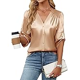 Blooming Jelly Womens Button Down Shirts 3/4 Sleeve Dressy Casual Tops Pleated Satin Silk Business Blouses 2026