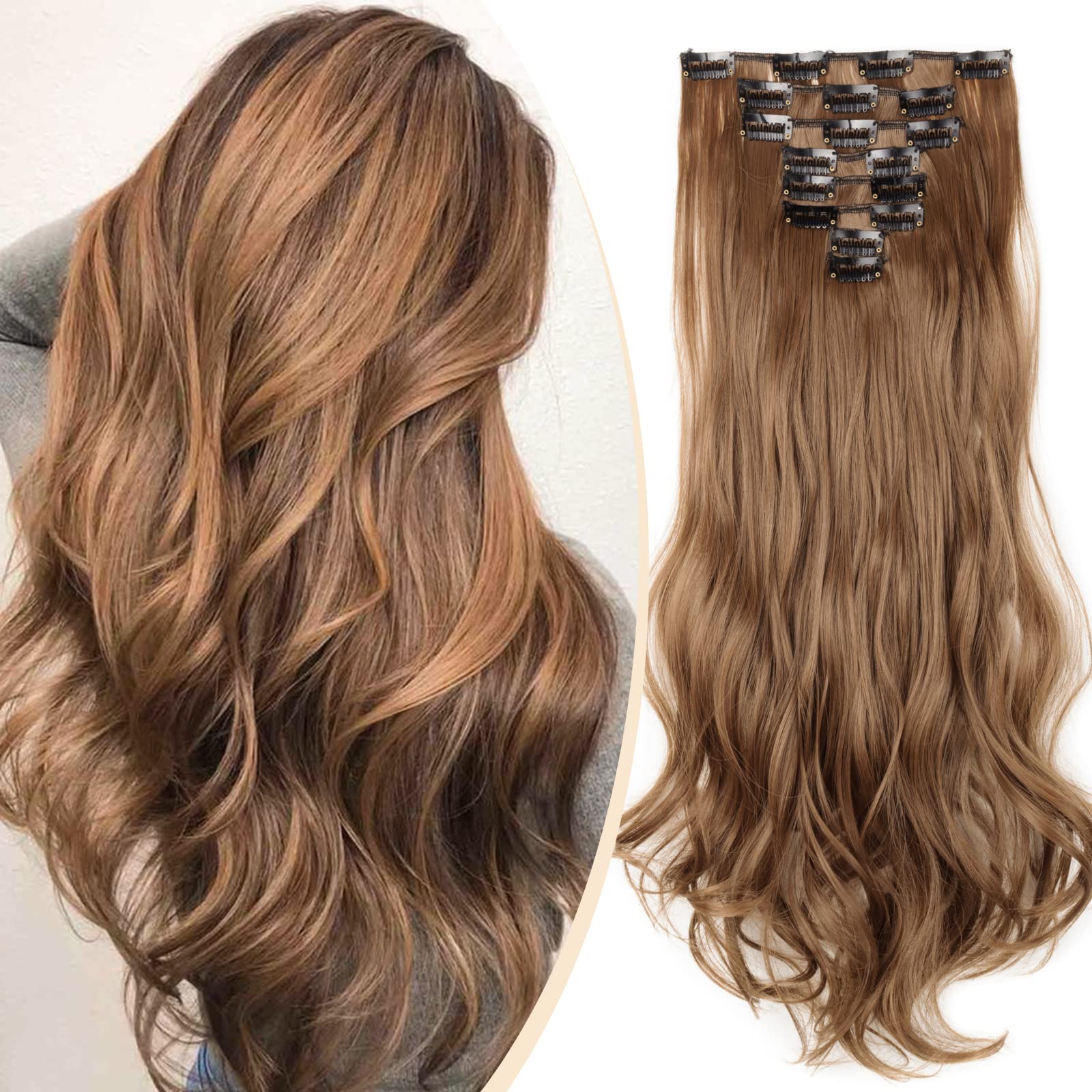 S-noilite 17-26 Inches(43-66cm) 8pcs Long Full Head Clip In Hair Extensions Extension Sexy Lady Fashion Choice 60 Colours (17 Inches-Curly, Light Brown)