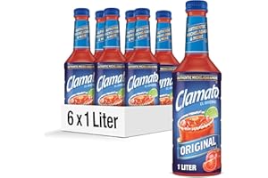 Clamato Original Tomato Cocktail, 1 L bottle (Pack of 6), Flavored With Tomato Juice & Spices, Perfect Mixer for the Authentic Michelada, Bloody Mary Drinks, and Seafood Cocktail