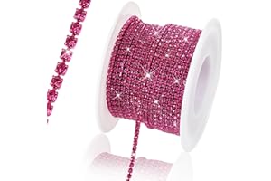 Rytenz 10 Yards 2 MM Rhinestone Chain Trim Crystal Rhinestone Close Chain Trim Shiny for Sewing Crafts, DIY Decoration, Jewelry, Clothing, Shoes (Rose Red-2)