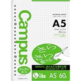 Kokuyo Campus Loose Leaf Paper, 5.8&times;8.3" Filler Paper, 5x5 Graph 60 Sheets | Smooth Sarasara 5mm grid A5 refill paper for 20 holes binder notebooks, 75gsm squared pages for math, drawing and planning