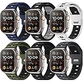 Sport Bands 6-Pack Compatible with Apple Watch Ultra 3/2 Band 49mm 46mm 45mm 44mm 42mm, Wide Soft Silicone Wristbands Waterproof Strap Men for iWatch Series 11 10 9 8 7 6 5 4 3 SE Ultra