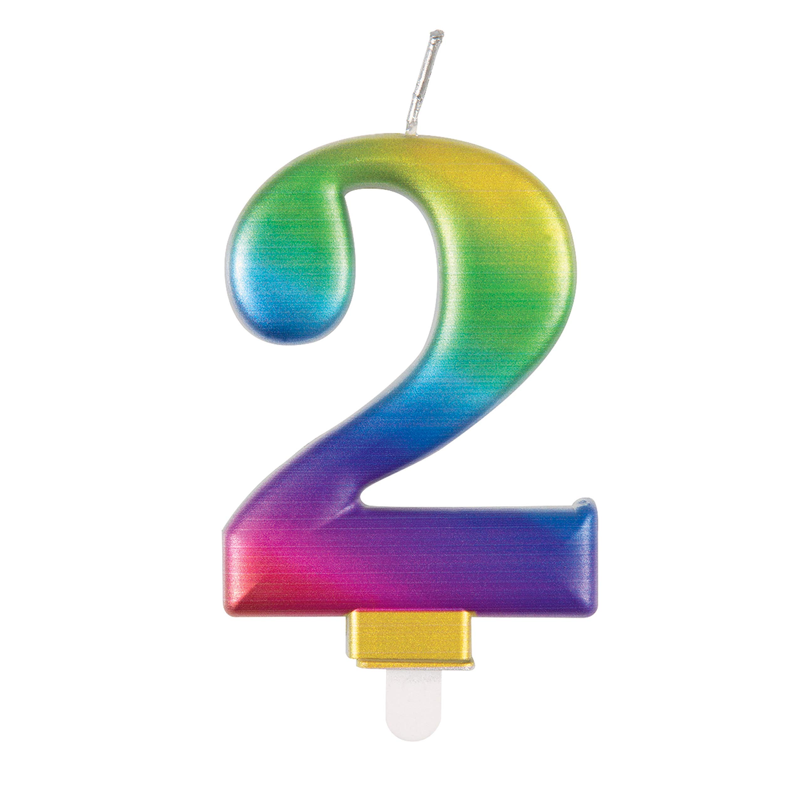 Metallic Rainbow Number 2 Birthday Candle - Vibrant 3D Topper for Cakes & Desserts - Perfect for Kids' & Adults' Parties - 1 Pc