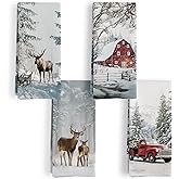 BitKAM Winter Christmas Reindeer Kitchen Towels, Christmas Dish Tea Towels for Kitchen, Rustic Cottagecore Farmhouse Winter Xmas Decorative Hand Towels for Bathroom Decor, 16x24 Inch Set of 4