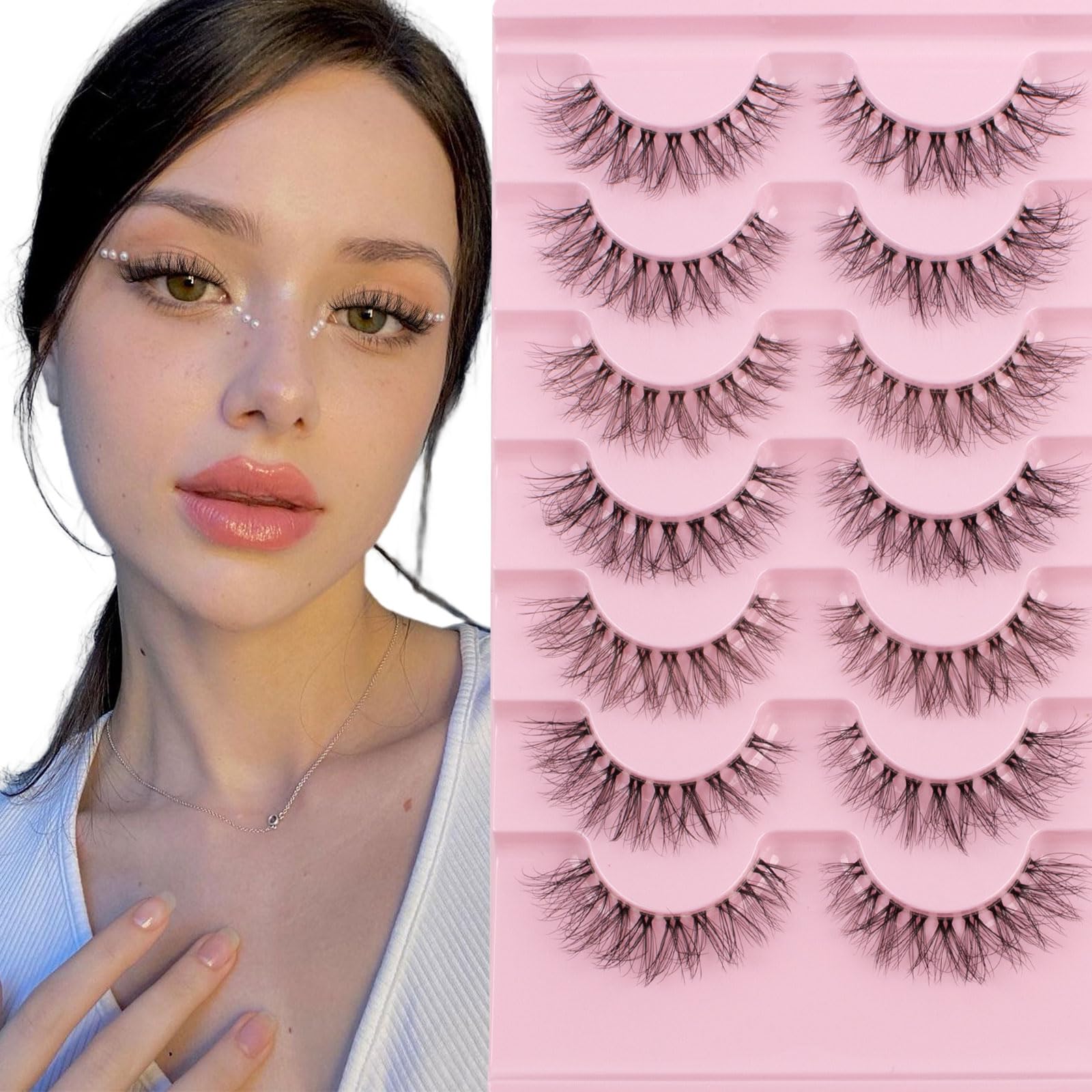 Oreola False Eyelashes Fluffy with Clear Band Wispy Faux Mink Lashes Handmade 3D Effect Fake Lashes 7 Pairs Pack