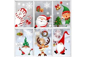 AREOK Christmas Window Clings for Glass Windows, 500+ Christmas Window Stickers Decals, Christmas Window Decorations, Double Sided Xmas Holiday Winter Snowflake Window Clings Santa Reindeer Snowman
