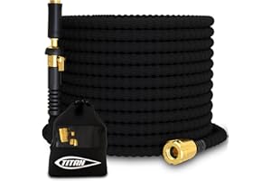 TITAN Flexible Garden Hose 50FT – Ultra Lightweight, Heavy Duty Water Hose with Brass Fittings & Jet Nozzle – Kink-Free, Non-Expanding, Durable Fabric Hose for Yard, Lawn, Car Wash, Outdoor Use