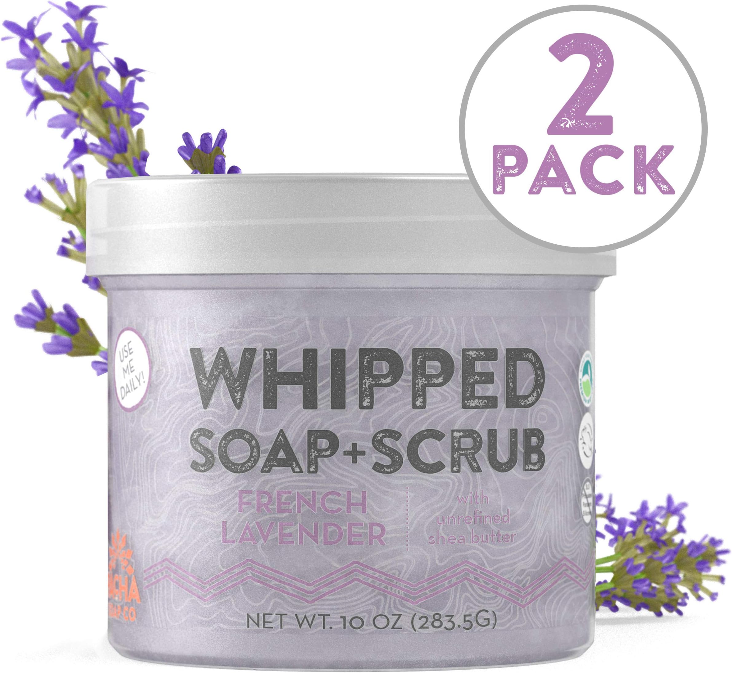 Whipped Soap + Scrub Body Wash - French Lavender - 2 PACK - Luxurious Body Wash and Scrub for a Relaxing Head to Toe Cleanse