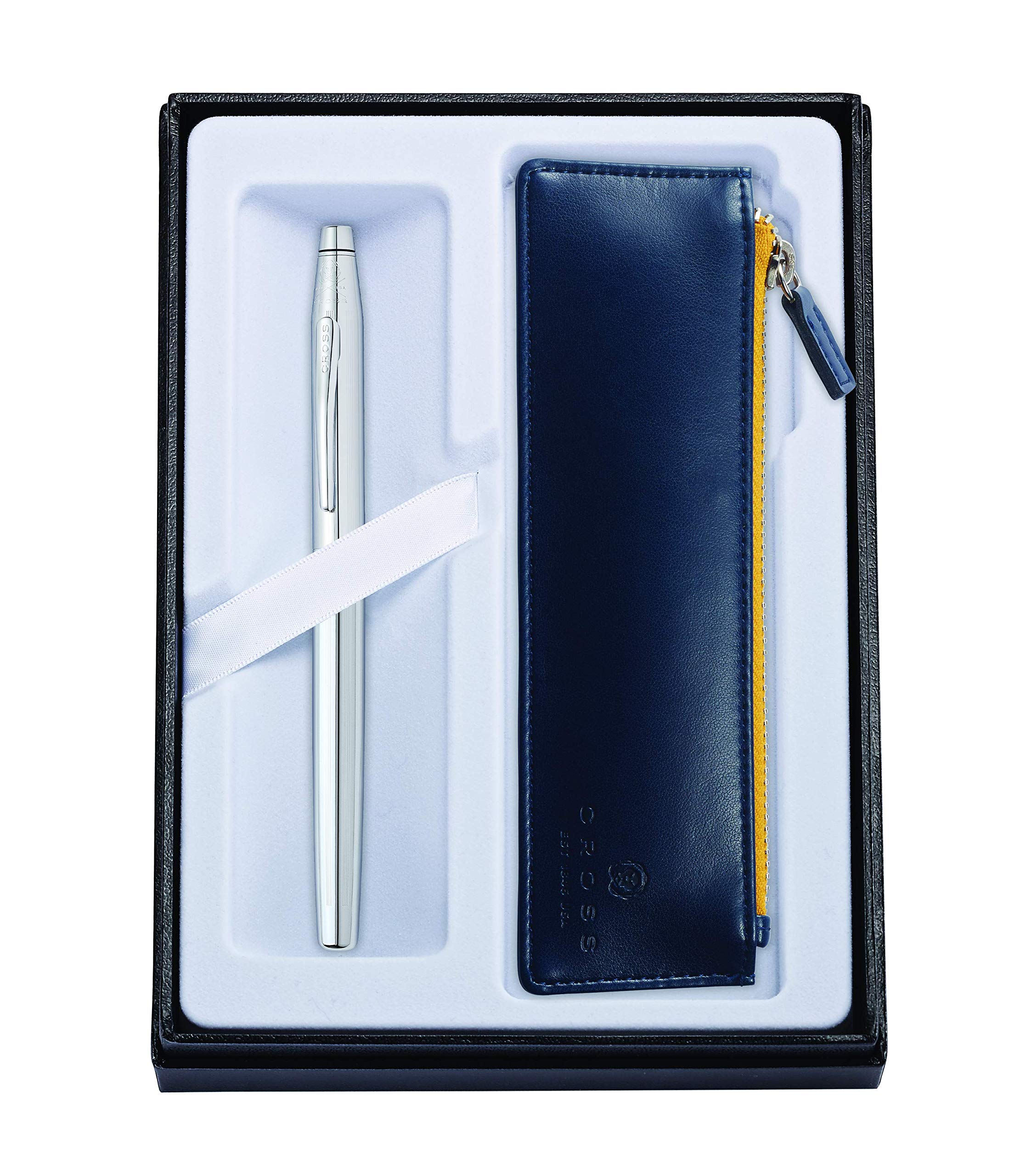 CROSS Classic Century Chrome Gift Set with Rollerball Pen and Midnight Blue Zip Pen Pouch incl. Premium Gift Box