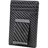 Travelambo Money Clip for Men Carbon Fiber Clip Wallet Leather Slim Minimalist Card Holder RFID Blocking (Weaved Black)