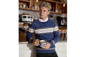 Men's Crewneck Sweater Diamond Print Sweater Long Sleeve Knit Sweater for Casual
