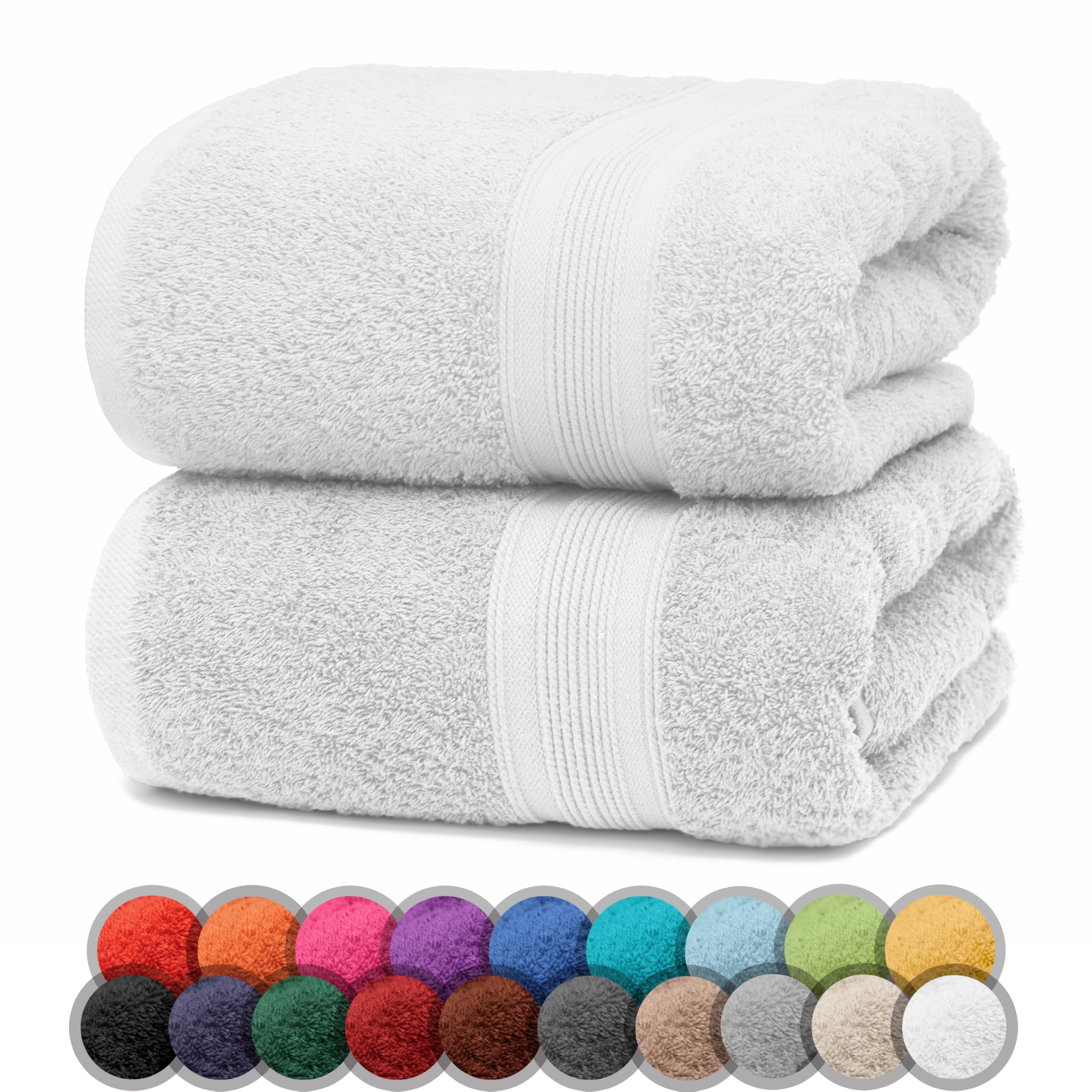 NatureMark Pack of 2 Bath Towels - 100% Cotton, 500 g/m² - Soft, Absorbent & Durable - For Home, Sauna & Travel - 70 x 140 cm, White