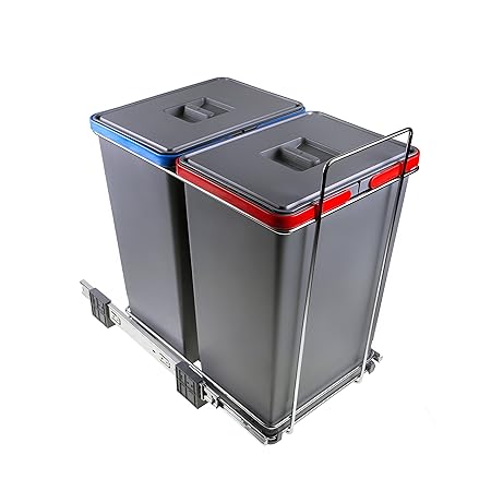 ELLETIPI Ecofil PF01 44B2 Mülleimer Mülltrennung, ausziehbar für Base, Kunststoff und Metall, Grau, 30 x 45 x 46 cm