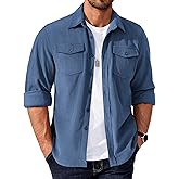 COOFANDY Men's Corduroy Button Down Shirts Jackets Casual Long Sleeve Shacket Lightweight Overshirts with Flap Pockets