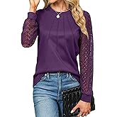 Blooming Jelly Women's Waffle Knit Tops Dressy Business Casual Blouses Lace Long Sleeve Work Shirts Fall Clothes