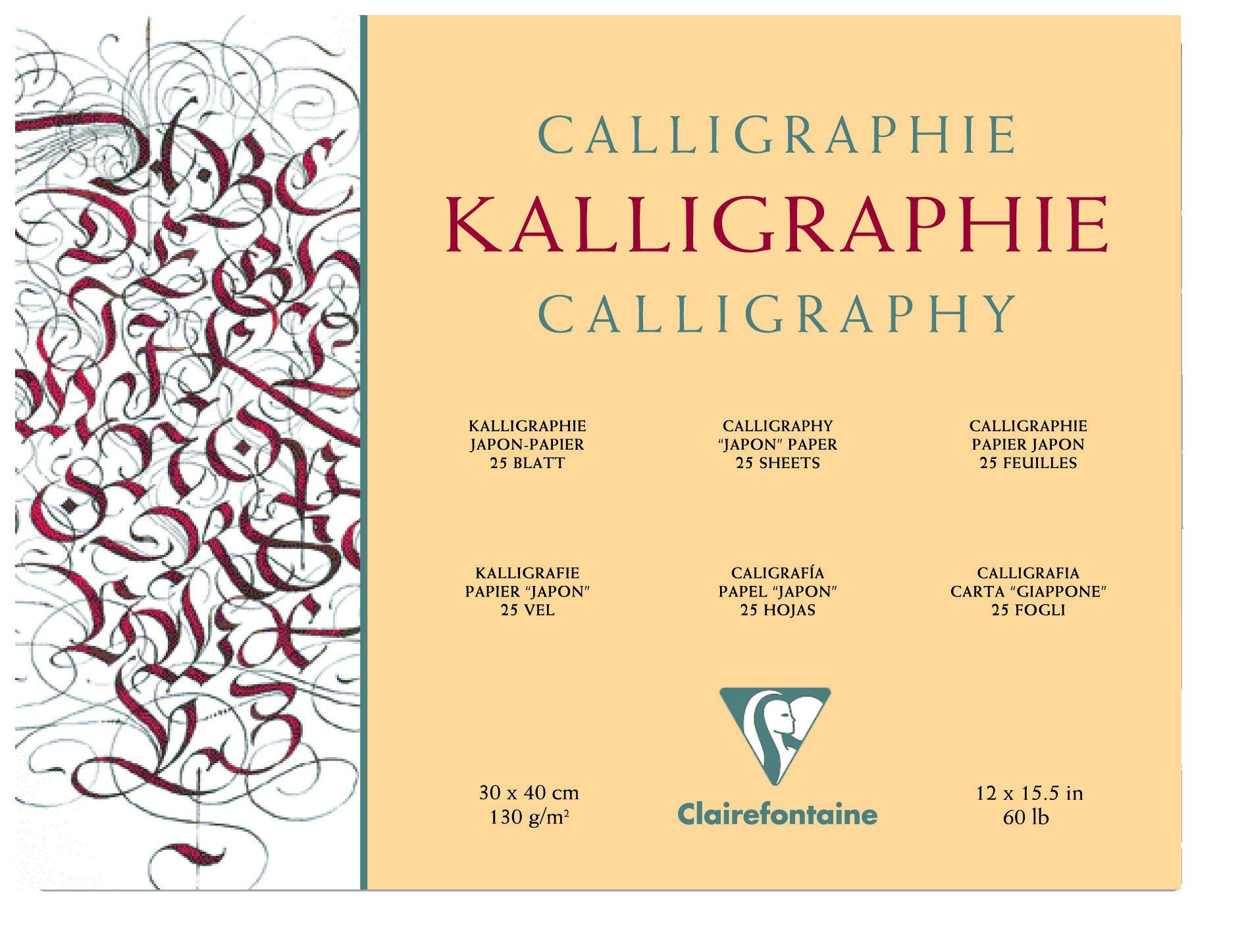 Clairefontaine - Ref 96440C - Calligraphy Pad (25 Sheets) - 30 x 40cm, 130gsm Simili Japon Paper, Cream Coloured, Glued Head - Suitable for Reed & Brush Calligraphy Pens