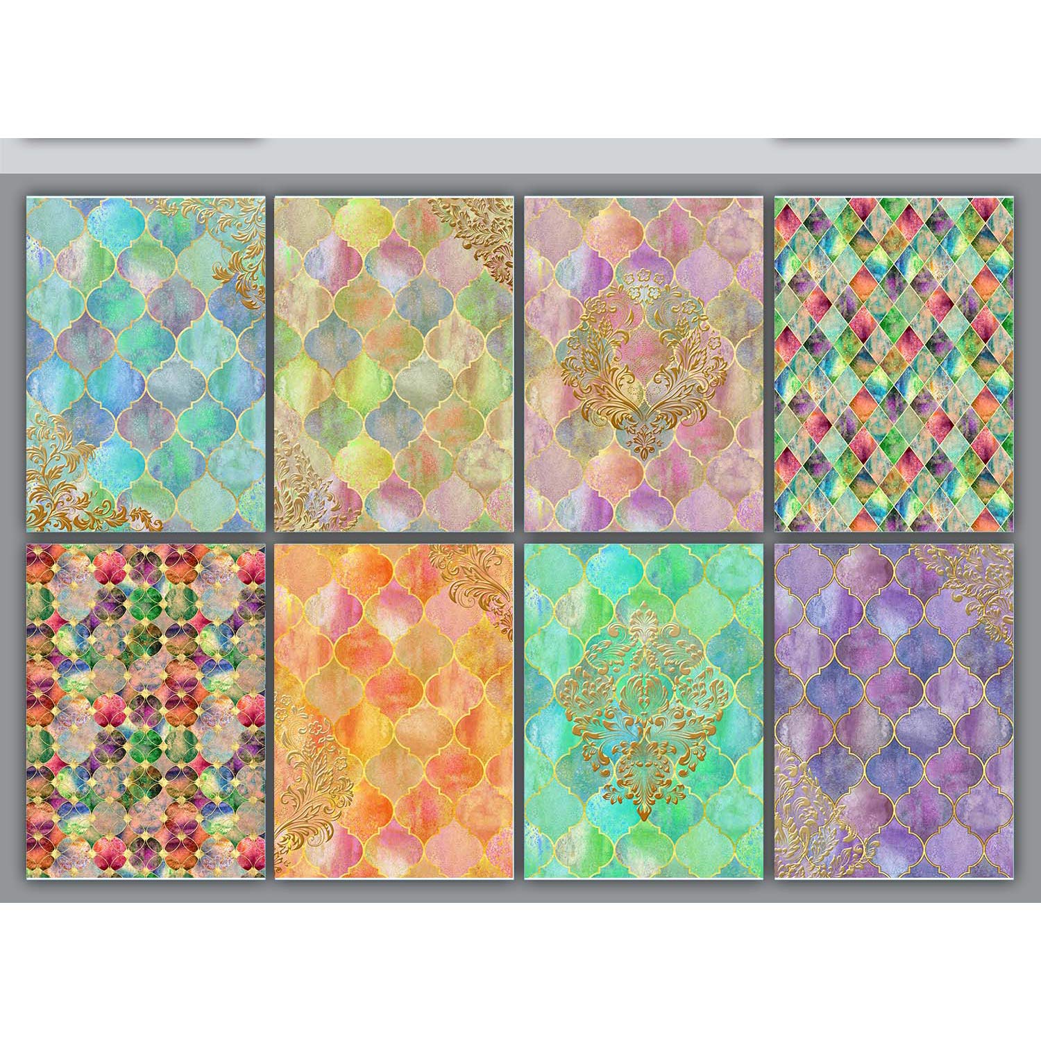 CrafTreat Reusable Moroccan Decoupage Paper - Festive Designs, A4 Size (8.3 x 11.7 Inch), 8 Pcs - Colorful, Ideal for Furniture & Scrapbooking