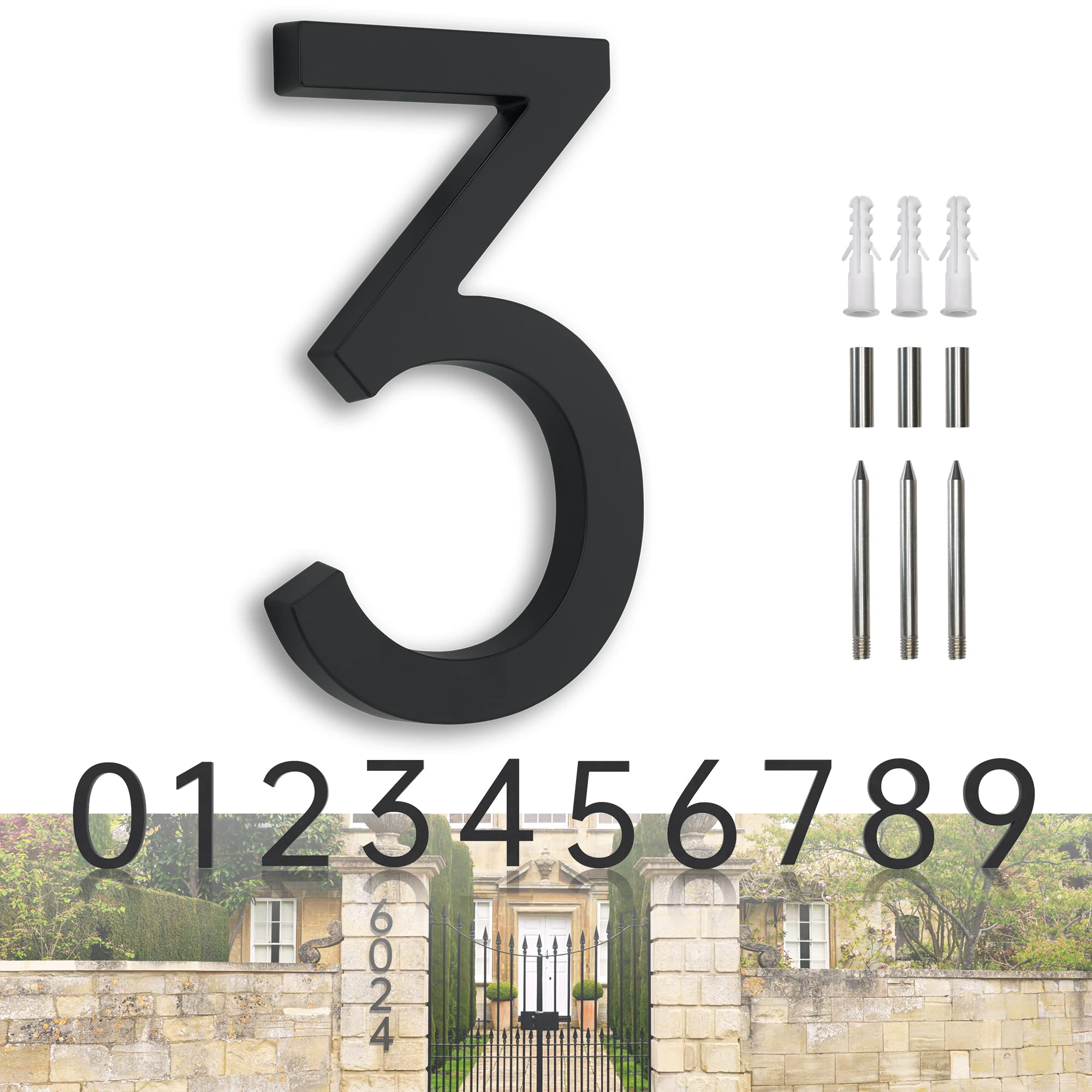 House Numbers Large Door Numbers Black House Number 7 Inch Metal House Numbers 3D Floating Exterior Modern - Address Numbers for House Front Door Numbers 3