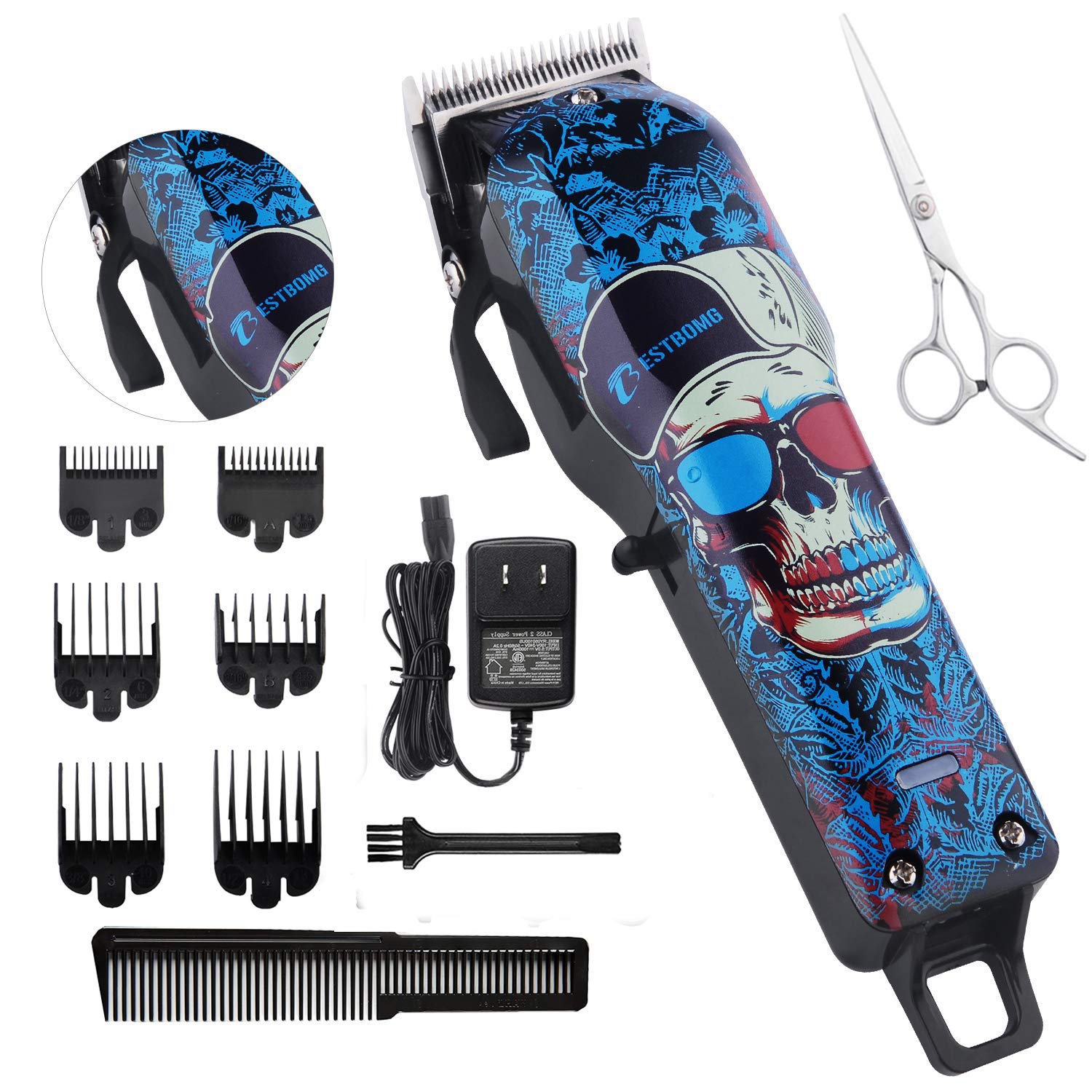 Professional Cordless Hair Clippers Beard Trimmer For Men Kids Wireless Hair Cutting Kit Set with Taper Lever, Rechargeable Li-ion Battery 2000mAh Heavy Duty Motor, Detachable Cord Barber Clippers : Beauty