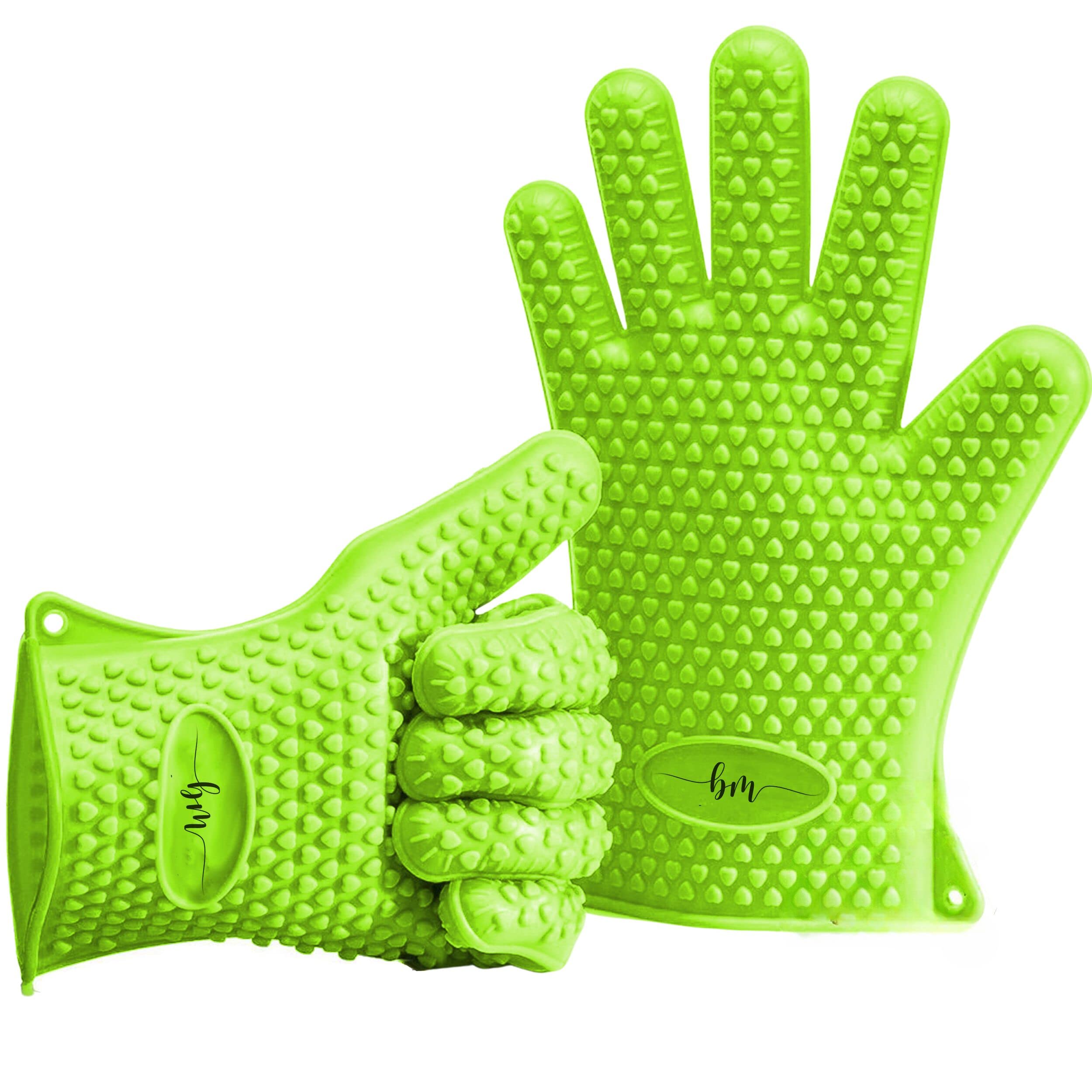 Belmalia 2 Silicone Oven Mitts for Kitchen, BBQ Gloves, Set, Pair, Pot Holders, Oven Gloves Heat Resistant Green