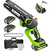 Mini Chainsaw Cordless, 6 Inch Electric Chainsaw with 2 Battery, Handheld Battery Powered Chain Saw with Auto Oiler, Gardening Tools Saw for Wood/Tree Cutting, Holiday Gifts for Men, Dad, Husband