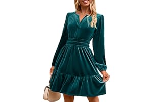 Simplee Womens Velvet Dress 2025 Fall Cocktail Long Sleeve Empire V Neck Wedding Guest Holiday Mini Dresses with Pockets