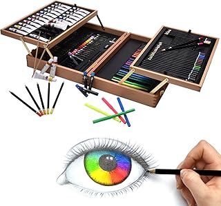 Artina 127tlg XXL Malset Bologna im edlen Malkoffer aus Holz - Acrylfarben Set, Buntstifte Set, Wasserfarben, Ölpastelle, Bleistifte UVM.