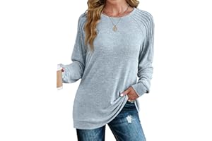 Saloogoe Sweatshirt for Women Crewneck Pleated Long Sleeve Shirts Tunic Tops Fashion 2024