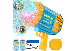 SIZONJOY Bubble Machine Gun, 69 Holes Bubble Gun with Colorful Lights and 2 Bottles Bubble Solution, Bubble Maker for Kids Adult, Summer Toy Gift for Outdoor Indoor Birthday Wedding Party(Blue)