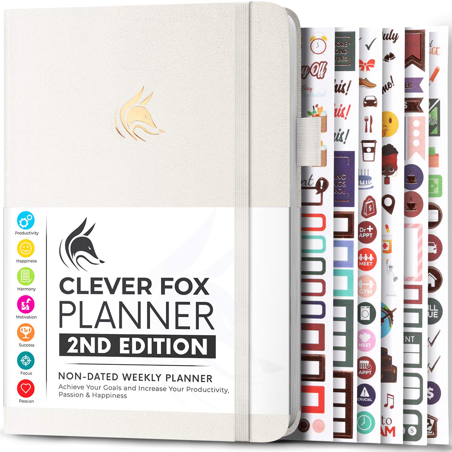 Clever Fox Planner 2nd Edition – Colorful Weekly & Monthly Goal Planner, Time Management & Productivity Organizer, Undated, A5 Size (White)