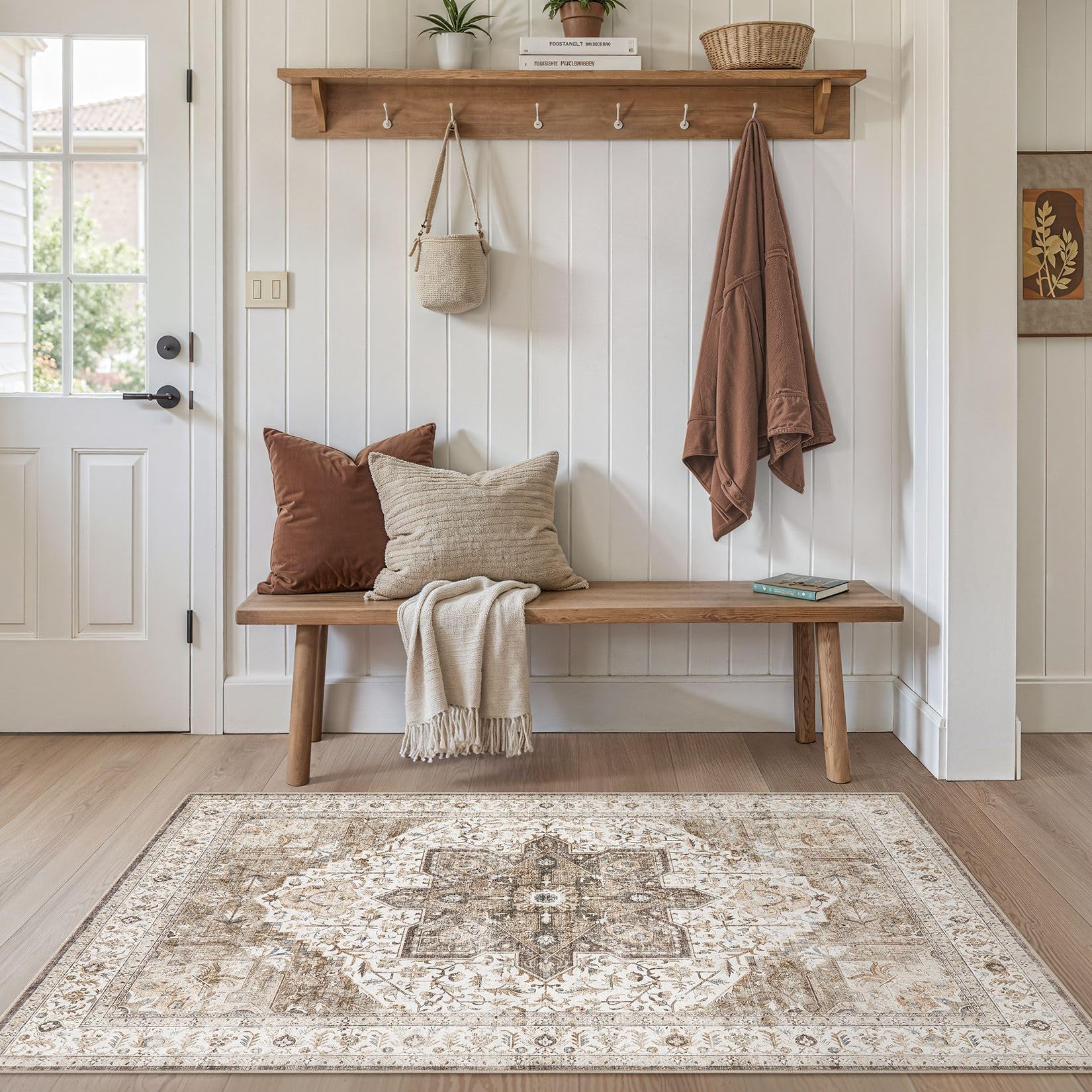 Photo 1 of Tortania Area Rug Living Room Rugs - 3x5 Washable Rug Vintage Oriental Distressed Farmhouse Small Thin Indoor Carpet for Living Room Bedroom Under Dining Table Home Office - Brown