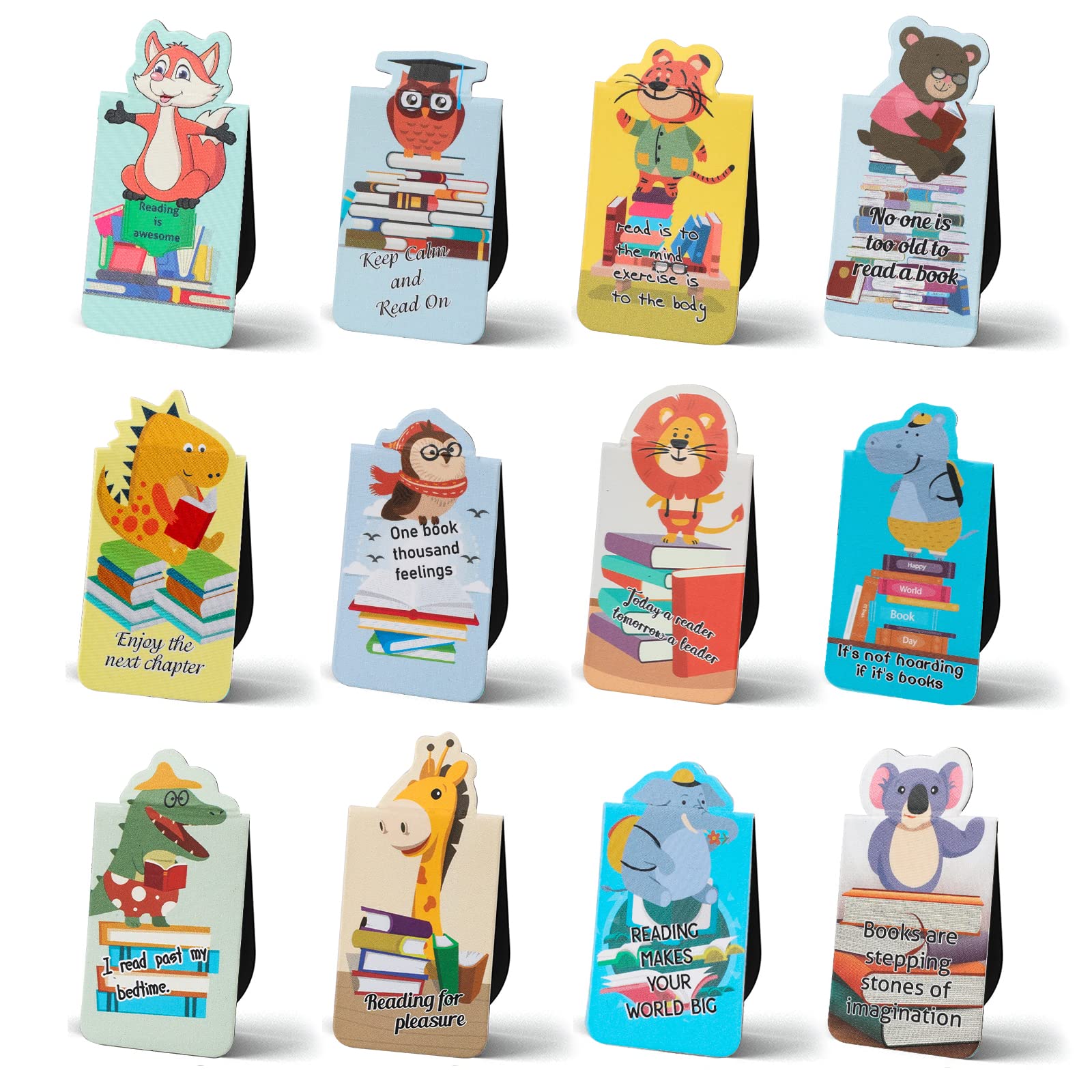 MWOOT 24Pcs Animal Magnetic Bookmarks, Magnet Page Markers Kit for Reading Lover, Creative Magnetic Page Clips Bookmark for Kids Students School Office Book Lovers Reading Supplies (12 Styles,5.5x3CM)