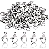 CREATZONE 200Pcs 15mm Stainless Steel Lobster Clasps Silver Lobster Claw Clasps Fasteners Hooks for DIY Necklace Bracelet Jewelry Making