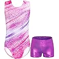 Domusgo Girls Gymnastics Leotards Set One Piece Sleeveless Tumbling Outfits with Matching Shorts Size 5-12 Years Old