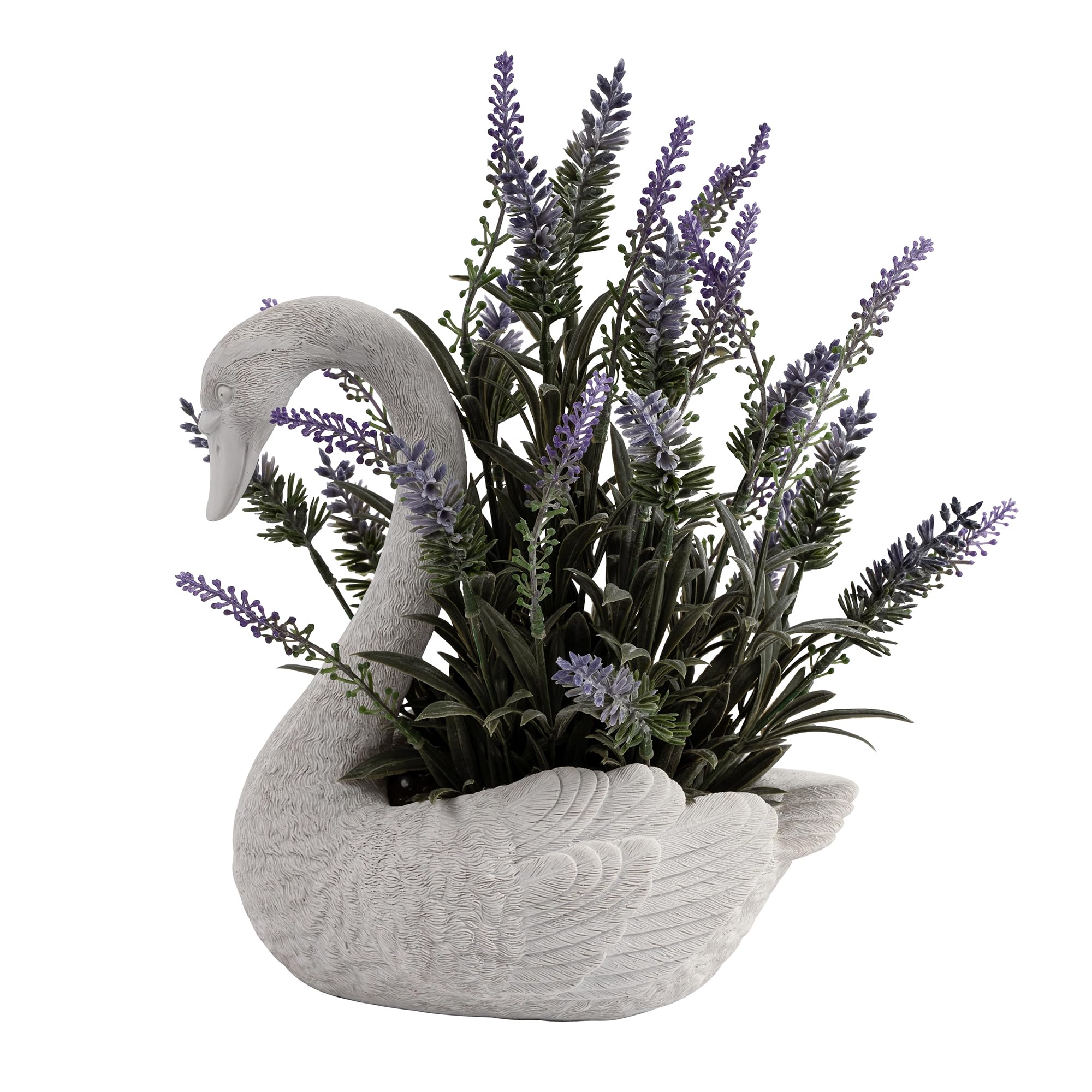 Photo 1 of Vintage White Swan Planter with Artificial Lavender Plant – Elegant Resin Swan Statue Flower Pot – Indoor Outdoor Rustic Garden Decor – Cute Animal Figurine Gift