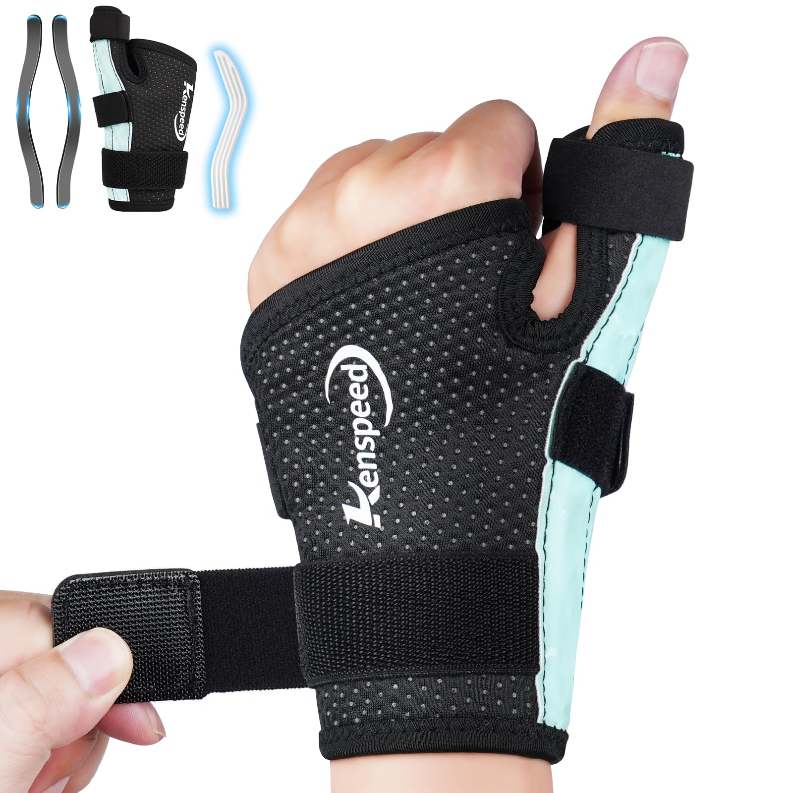 Photo 1 of Kenspeed Wrist & Thumb Brace Carpal Tunnel Wrist Brace Night Support Thumb Stabilizer, Spica Thumb Splint Right Hand & Left Hand for Dequervain's Tenosynovitis, Tendonitis, Arthritis (Blue-Right, M)