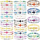 yesaior 60 Pcs Jesus Loves You Christian Bracelets Bulk Easter WWJD Colorful Friendship Bracelet for Women Bible Verse Religious Cross Beaded Wristband for Church Reminder Jewelry Gift